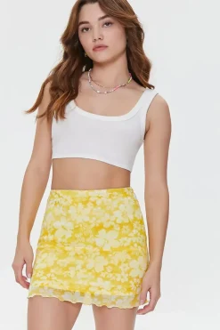 Floral Print Mesh Mini Skirt