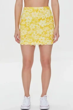 Floral Print Mesh Mini Skirt