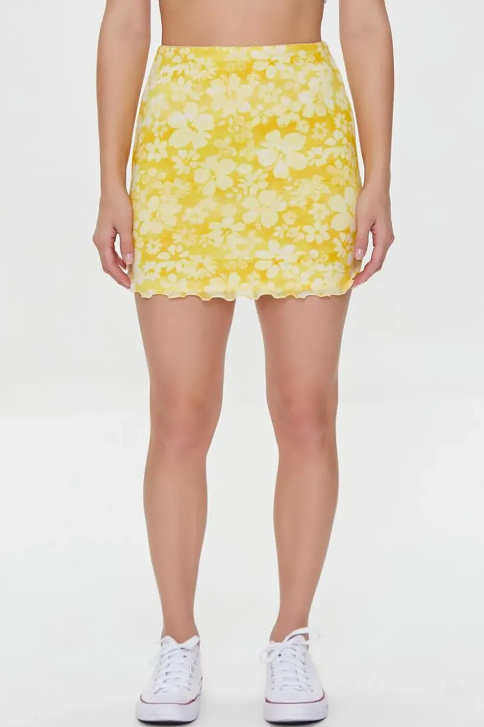 Floral Print Mesh Mini Skirt