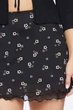 Floral Print Mesh Mini Skirt