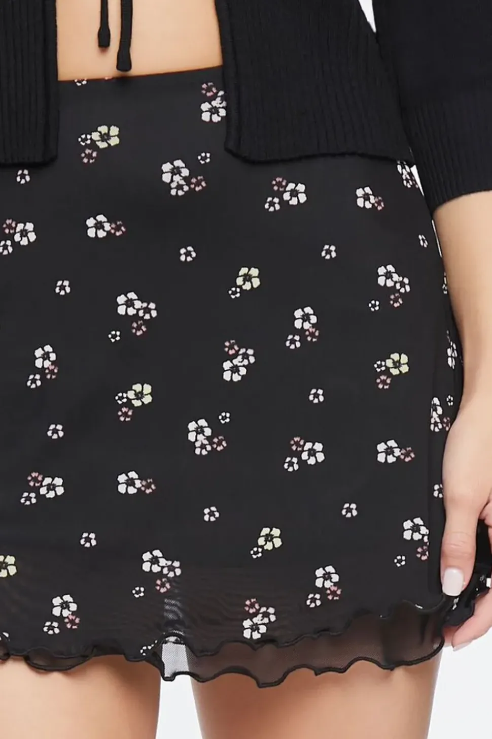 Floral Print Mesh Mini Skirt
