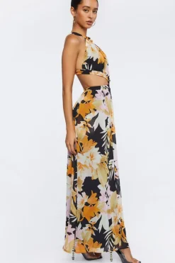 Floral Print O-Ring Maxi Dress