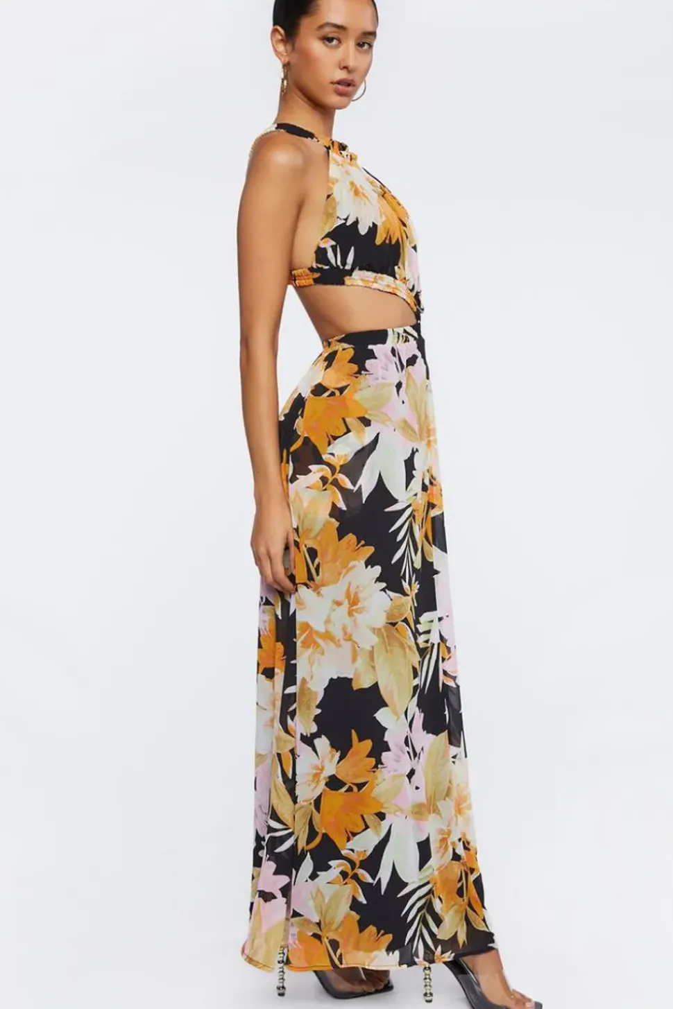 Floral Print O-Ring Maxi Dress