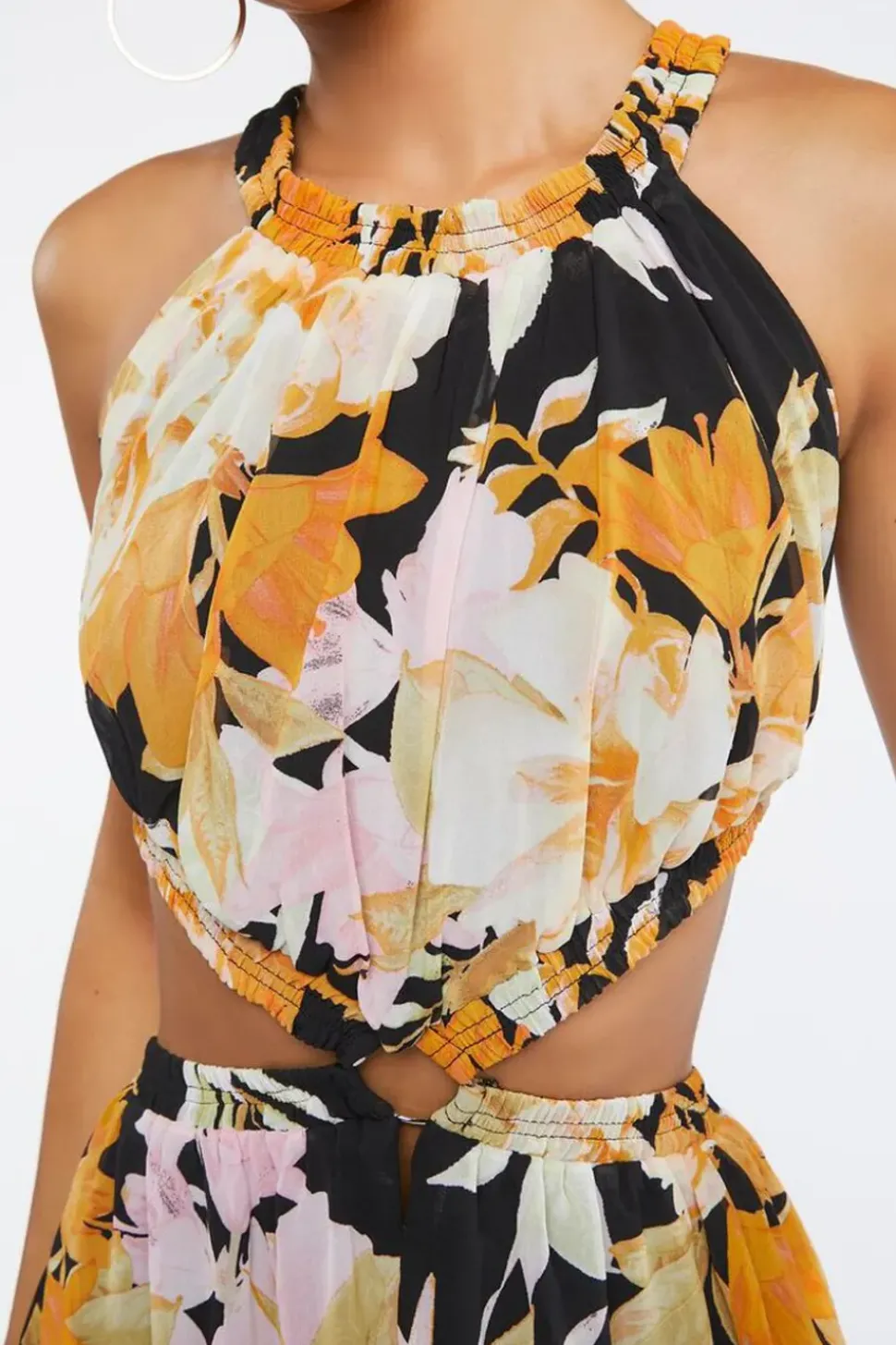 Floral Print O-Ring Maxi Dress
