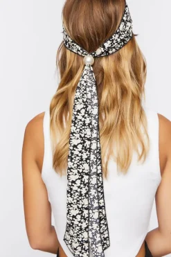 Floral Print Pearl Head Scarf