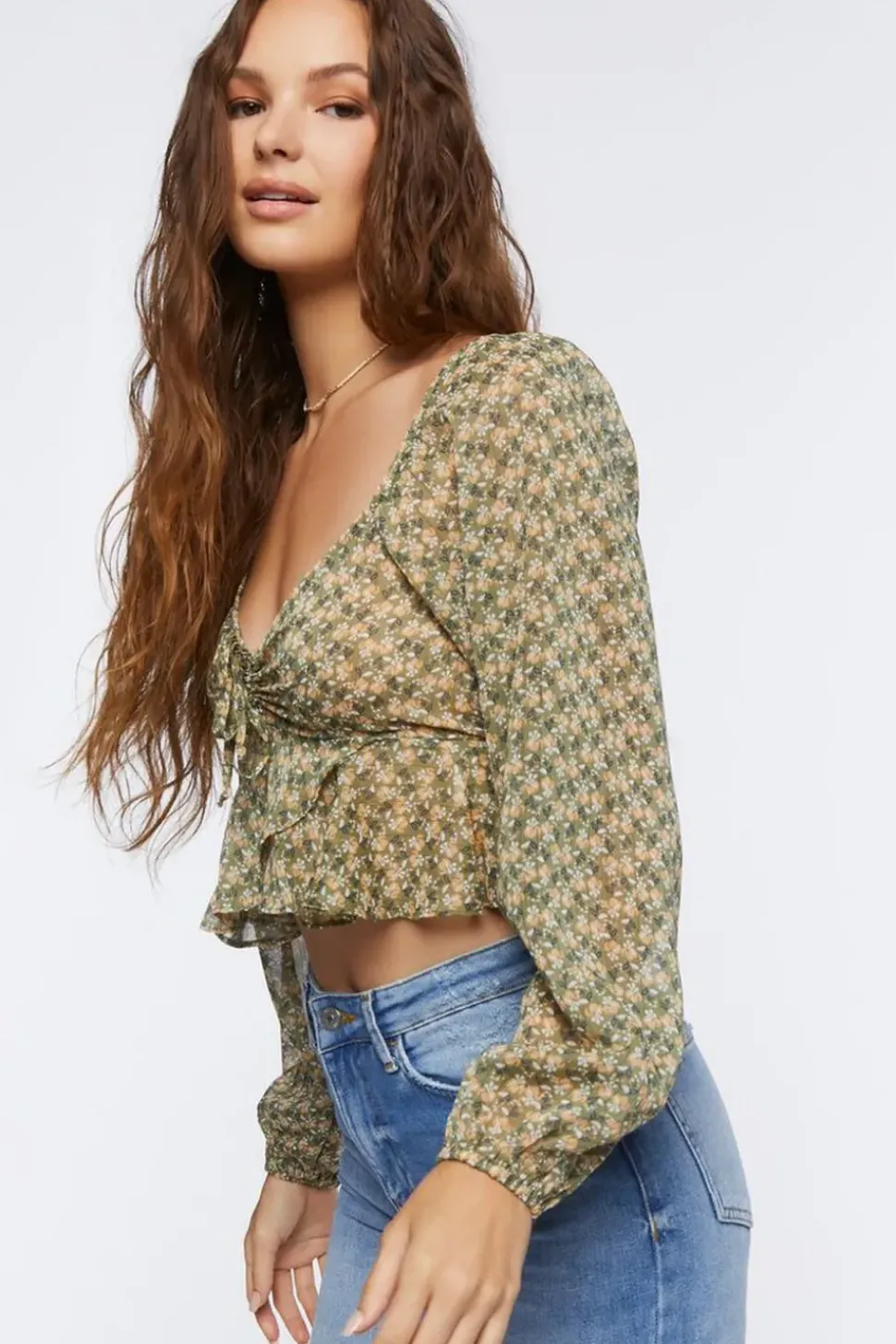 Floral Print Peasant Crop Top