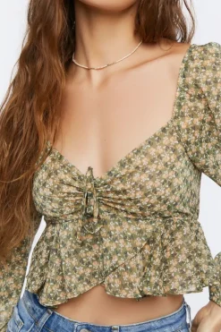 Floral Print Peasant Crop Top