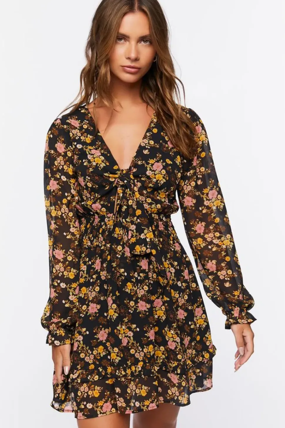 Floral Print Peasant Sleeve Dress