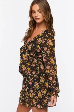 Floral Print Peasant Sleeve Dress