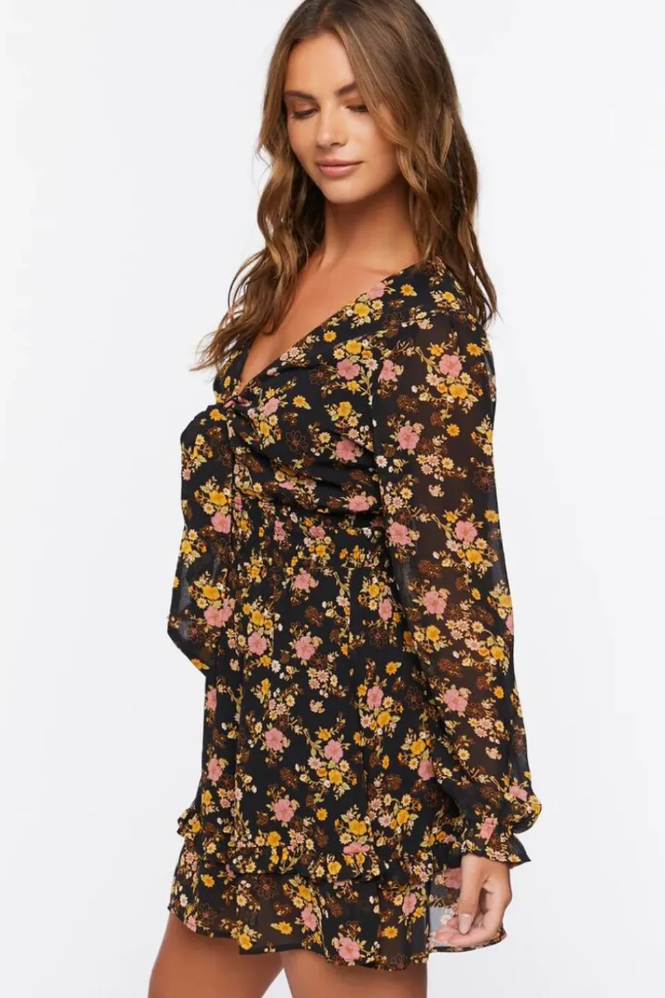 Floral Print Peasant Sleeve Dress