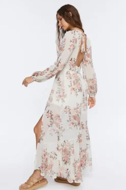 Floral Print Peasant-Sleeve Maxi Dress