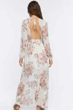 Floral Print Peasant-Sleeve Maxi Dress