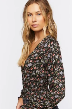 Floral Print Peasant-Sleeve Top