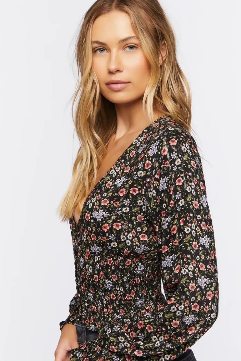 Floral Print Peasant-Sleeve Top