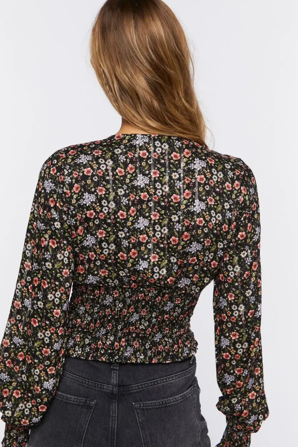 Floral Print Peasant-Sleeve Top