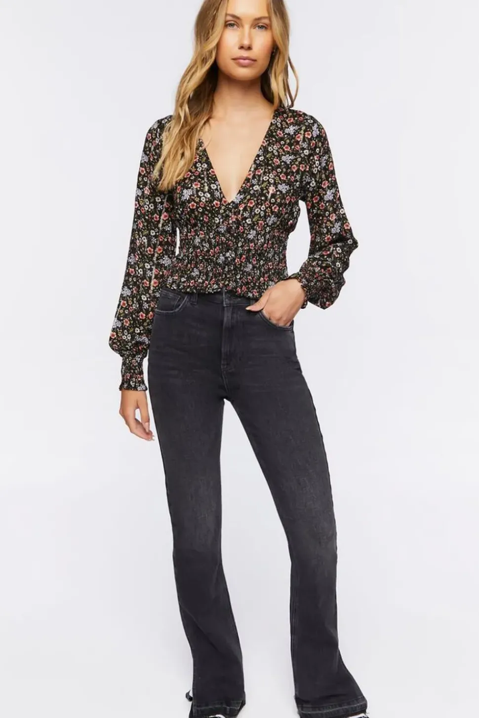 Floral Print Peasant-Sleeve Top