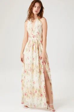 Floral Print Plunging Maxi Dress