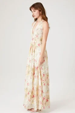 Floral Print Plunging Maxi Dress