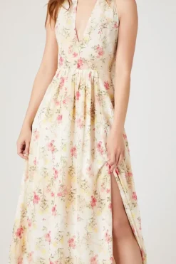 Floral Print Plunging Maxi Dress