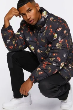 Floral Print Puffer Jacket