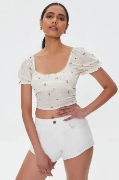 Floral Print Puff-Sleeve Crop Top