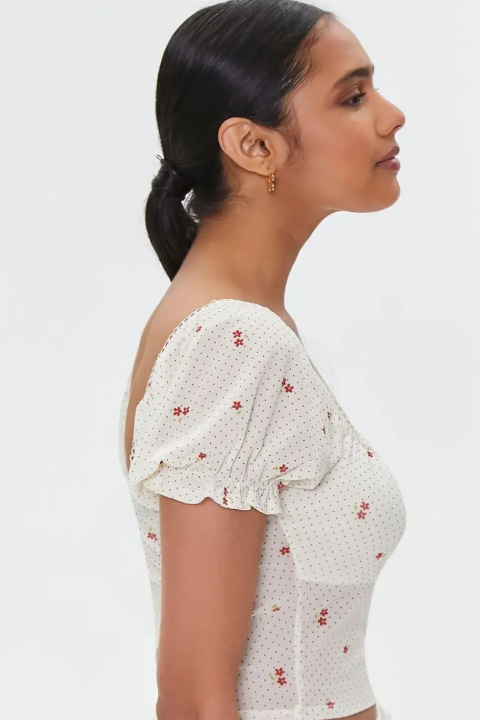 Floral Print Puff-Sleeve Crop Top
