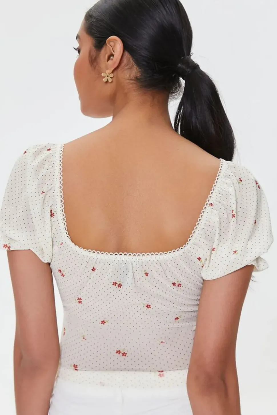 Floral Print Puff-Sleeve Crop Top