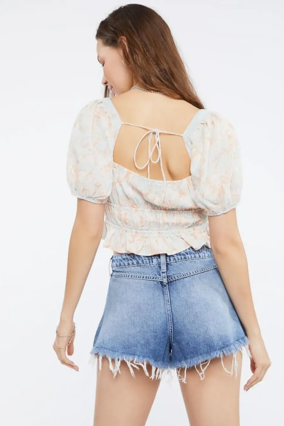 Floral Print Puff-Sleeve Crop Top