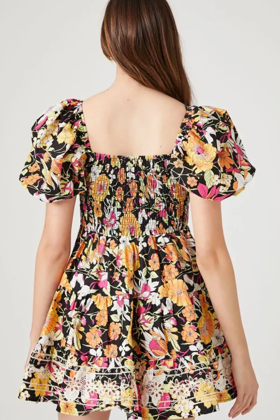 Floral Print Puff-Sleeve Mini Dress