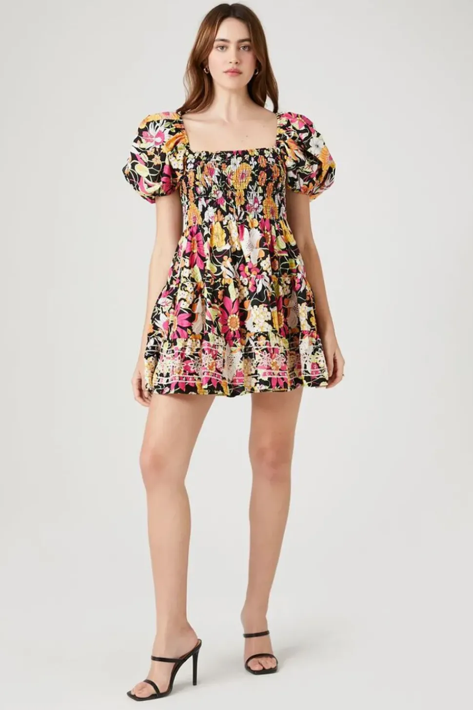 Floral Print Puff-Sleeve Mini Dress