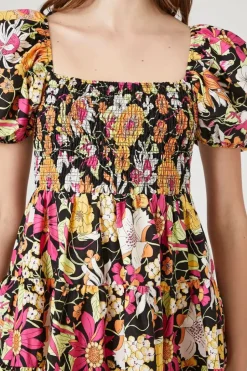 Floral Print Puff-Sleeve Mini Dress