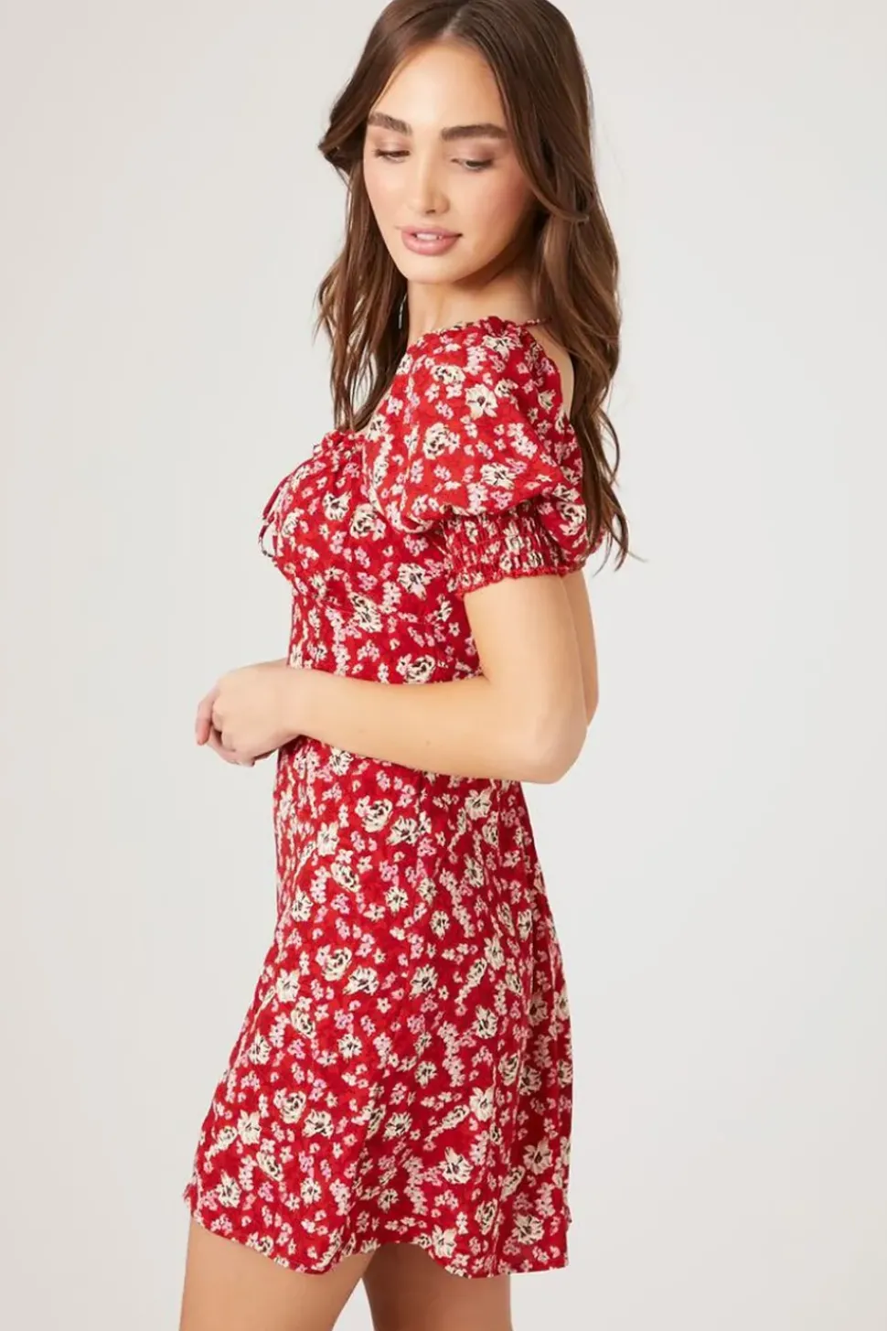 Floral Print Puff-Sleeve Mini Dress