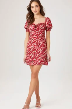 Floral Print Puff-Sleeve Mini Dress