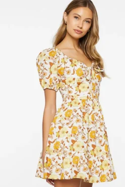 Floral Print Puff-Sleeve Mini Dress