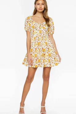 Floral Print Puff-Sleeve Mini Dress
