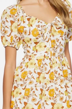Floral Print Puff-Sleeve Mini Dress