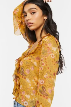 Floral Print Ruffled Flounce Top
