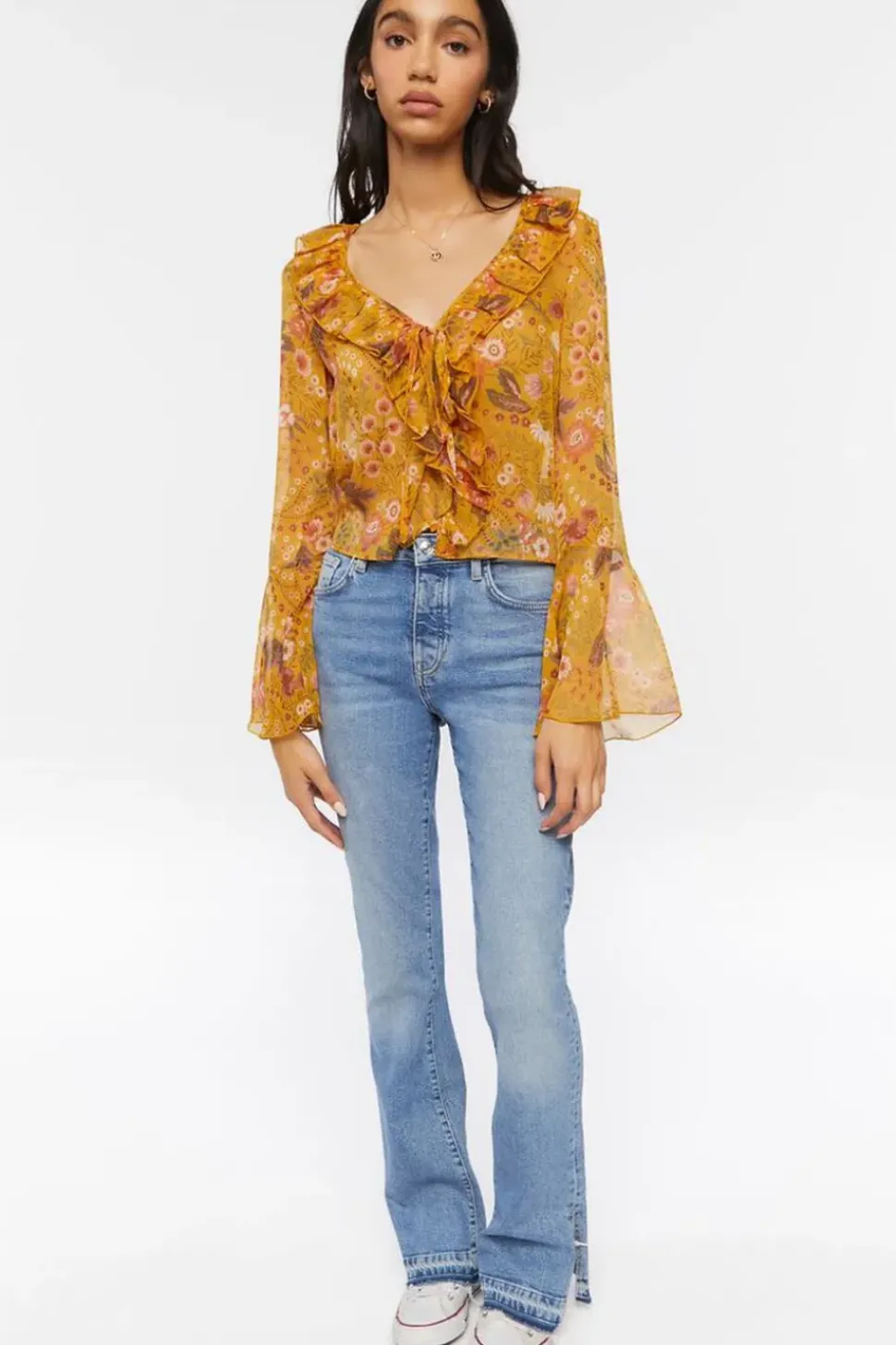 Floral Print Ruffled Flounce Top