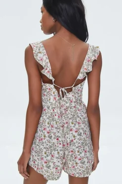 Floral Print Ruffle-Trim Romper