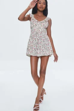 Floral Print Ruffle-Trim Romper
