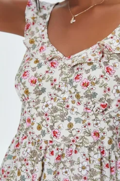 Floral Print Ruffle-Trim Romper