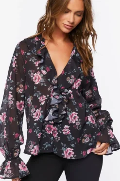 Floral Print Ruffle-Trim Top