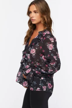 Floral Print Ruffle-Trim Top