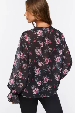 Floral Print Ruffle-Trim Top