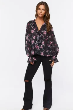 Floral Print Ruffle-Trim Top