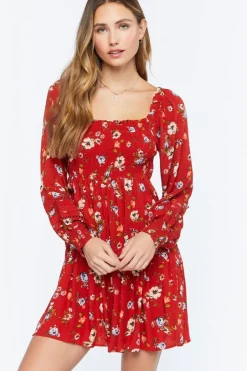 Floral Print Smocked Babydoll Dress