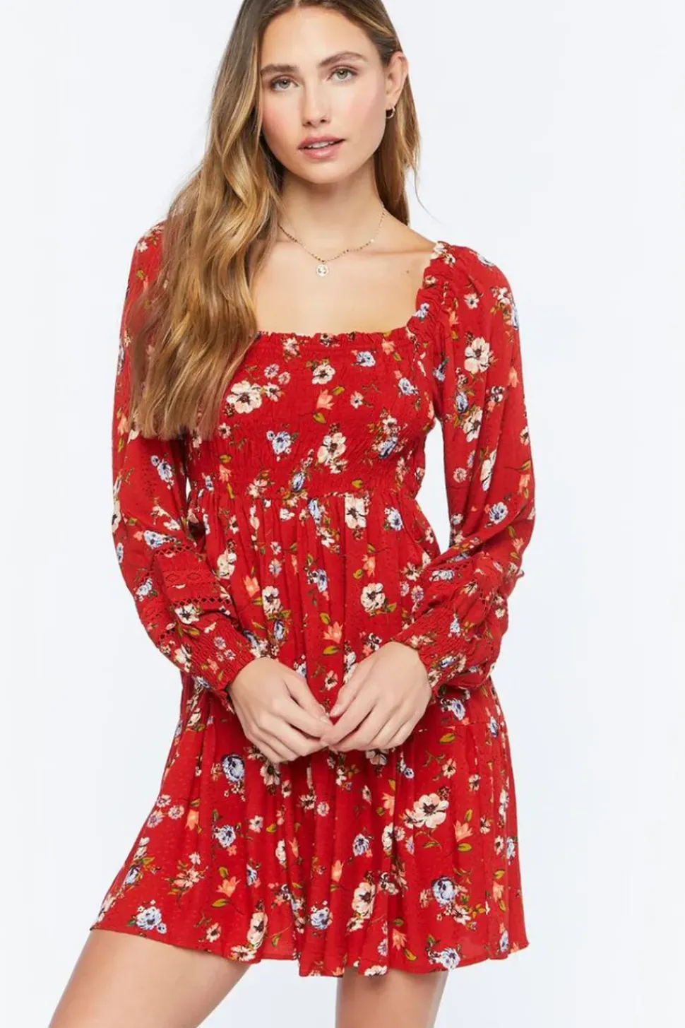 Floral Print Smocked Babydoll Dress