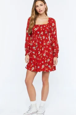Floral Print Smocked Babydoll Dress