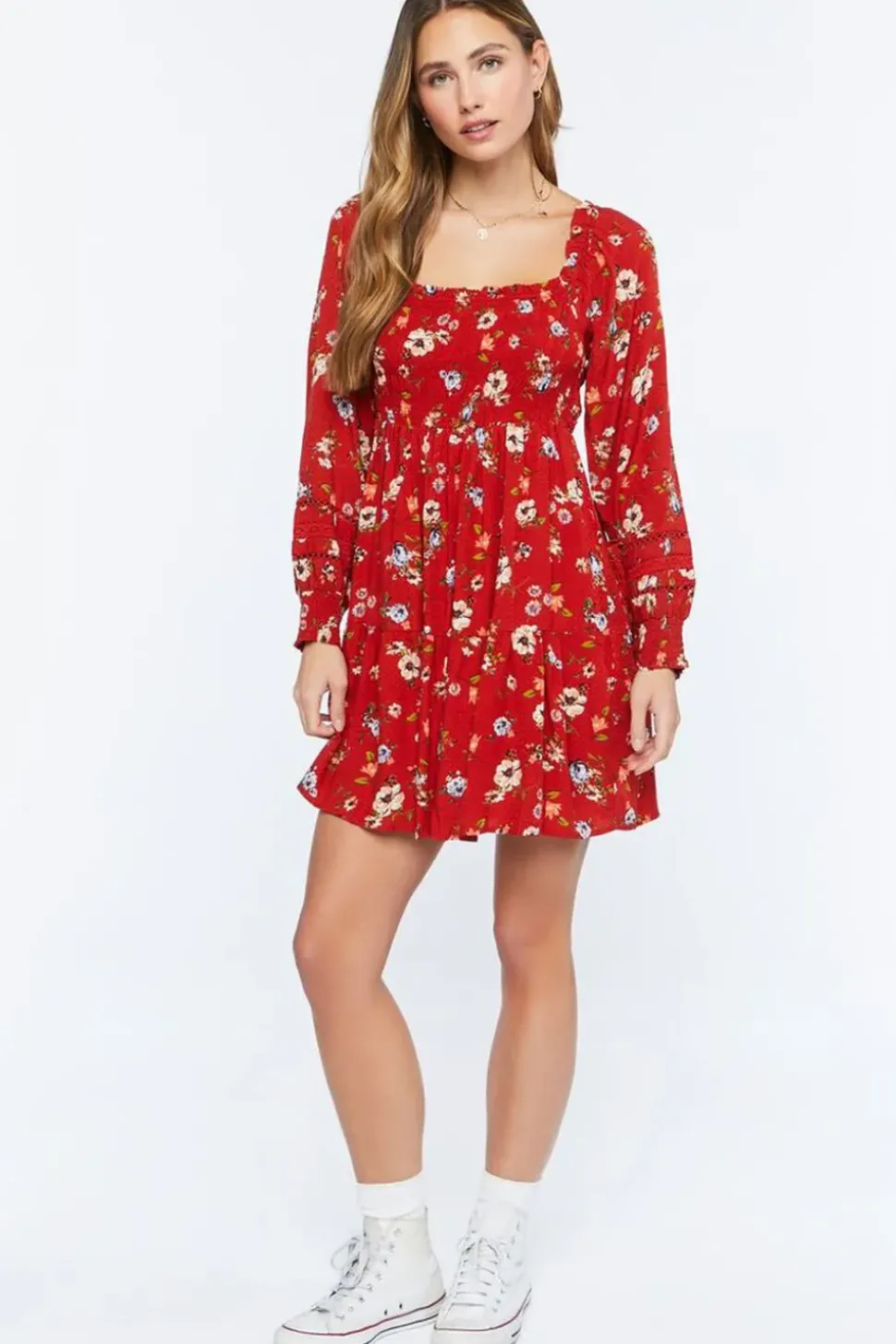 Floral Print Smocked Babydoll Dress