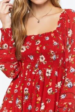 Floral Print Smocked Babydoll Dress